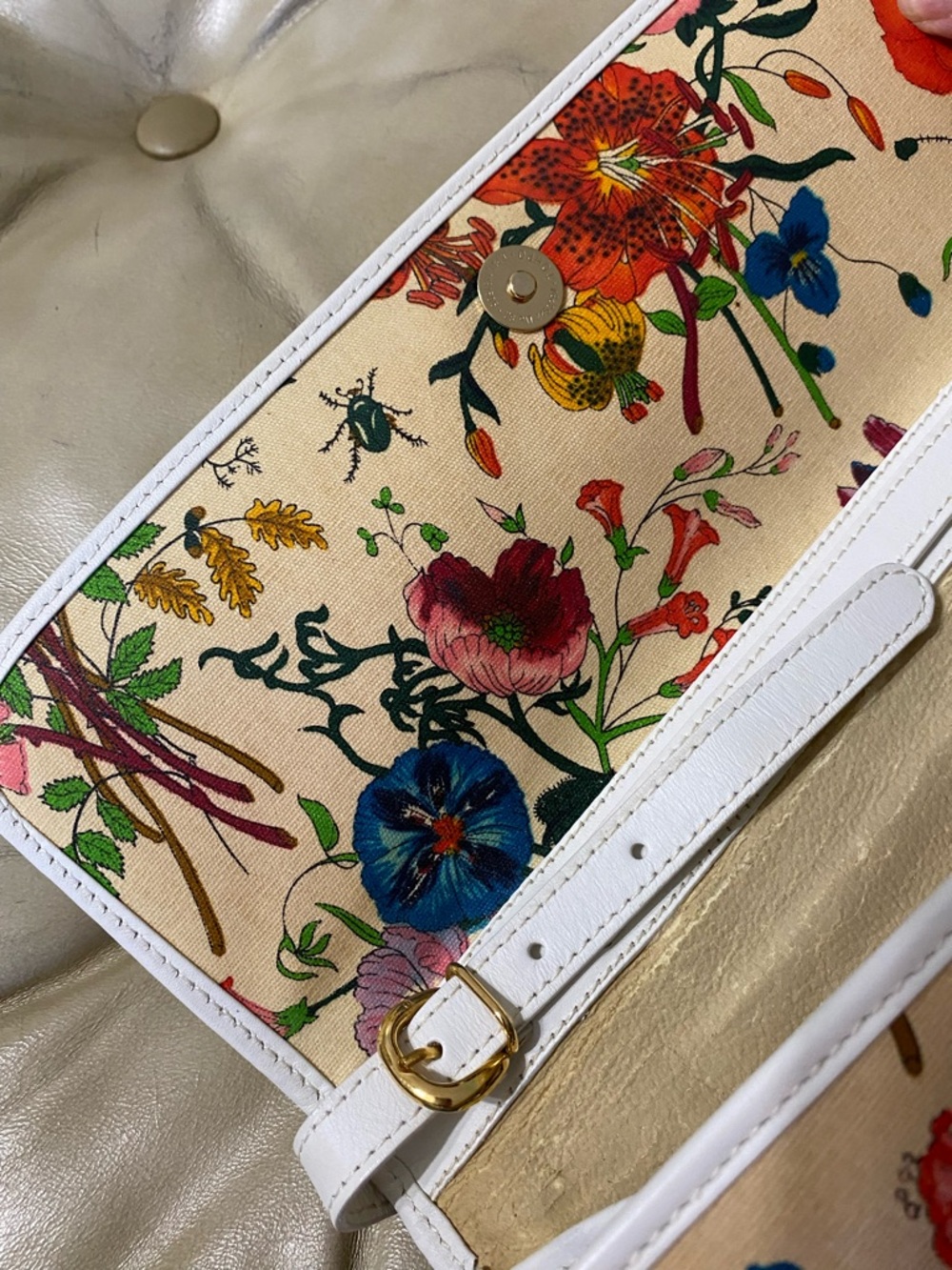 SALE Gucci Large Vintage Flora Shoulder Bag COA Floral Canvas Leather Clutch - Picture 6 of 15